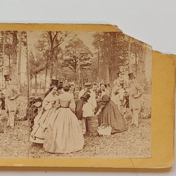 ANTIQUE Stereograph Card Victorian Cookout - Picture 2 of 3